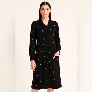 New Agnes b Black Floral Shirt Dress Collared Button Front,Pockets Size 2 Medium